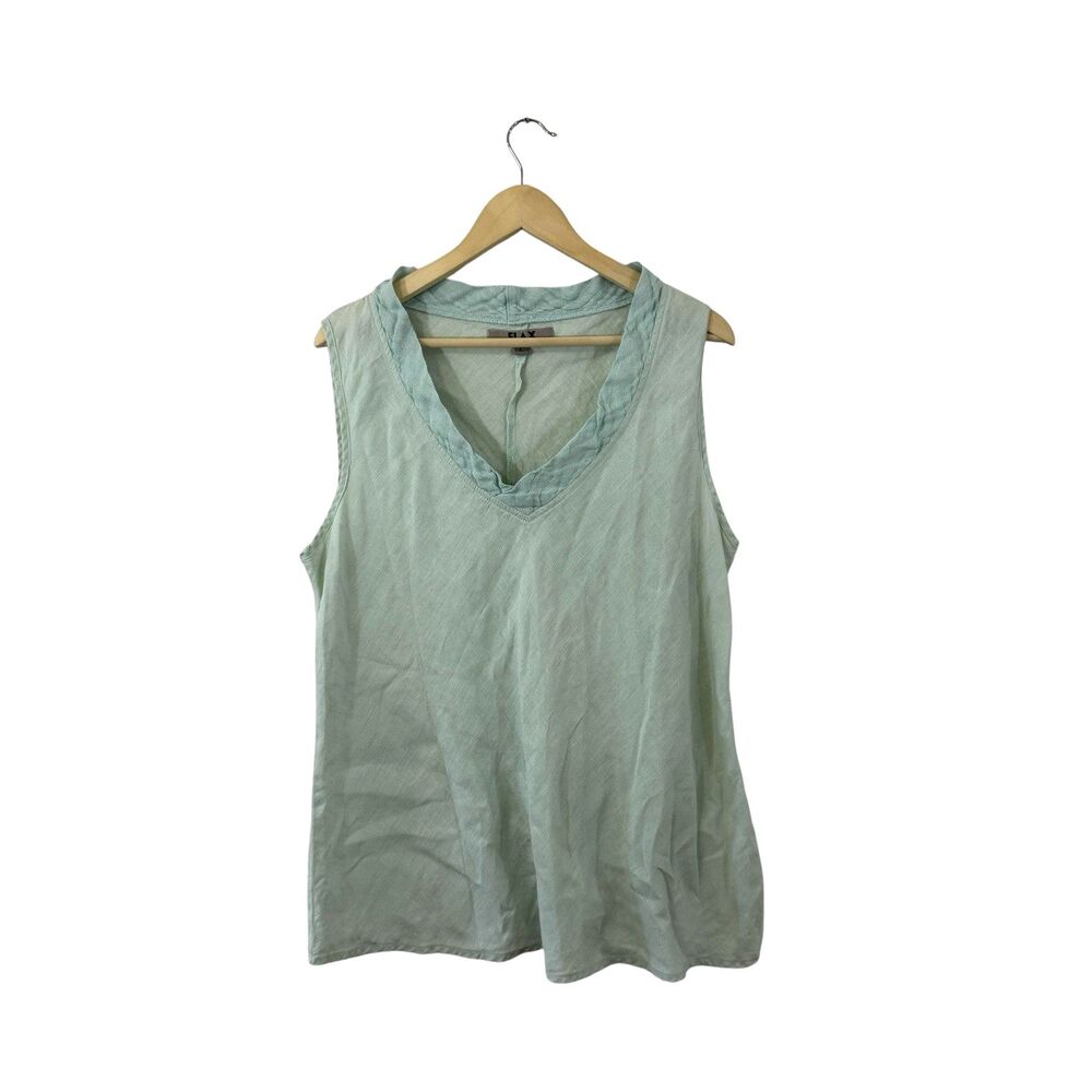 Flax Large Linen Tank Top Pale Blue Sleeveless Top Pullover V-Neck Womens